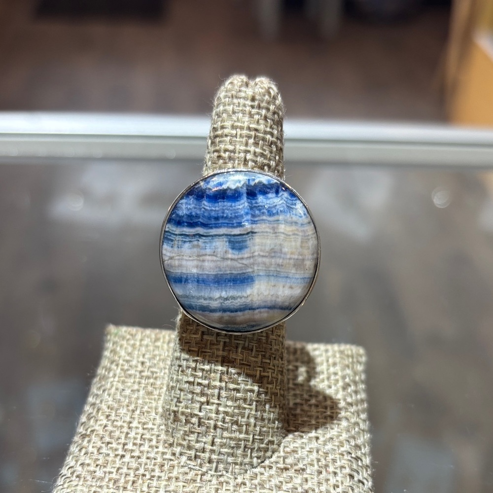 Blue and White Calcite Sterling Silver ring